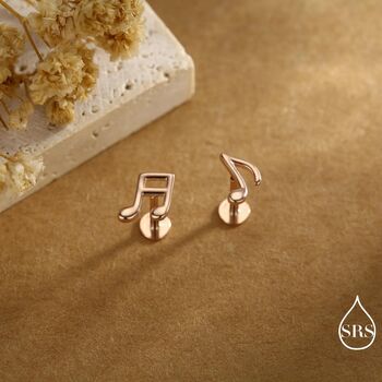 Mismatched Music Notes Internally Threaded Flat Back Earrings In Sterling Silver, 3 of 12
