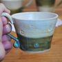 Stoneware Handmade Mug Green And Cream Stripe, thumbnail 6 of 9