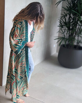 Palm Springs ~ Bamboo Silk Kimono Dressing Gown ~ Tropical Exotic Print Women’s Robe, 4 of 8