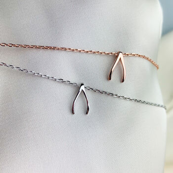 Sterling Silver Wishbone Charm Anklet, 4 of 5