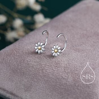 Flower Huggie Hoop Earrings In Sterling Silver, 4 of 12