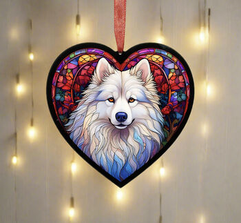 Samoyed Stained Glass Effect Heart Suncatcher, 3 of 5