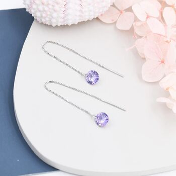 Amethyst Purple Cz Dot Threader Earrings, 2 of 9