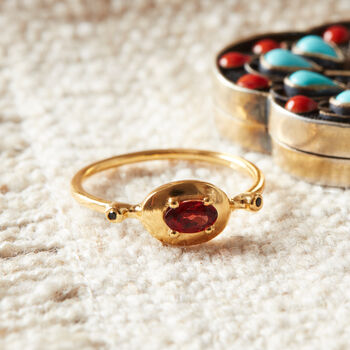 Red Garnet Solitaire Ring, 18k Gold Silver Vermeil, 6 of 7