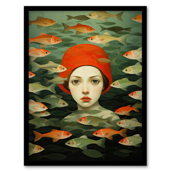 Gone Fishing Goldfish Red Green Bathroom Wall Art Print, 5 of 6