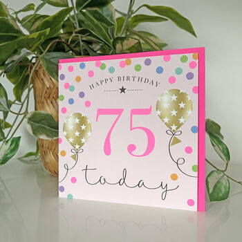 Balloon Brights 75th Birthday Card Pink, 2 of 2