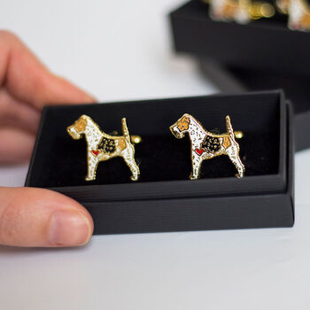 Wire Haired Fox Terrier Gold Plated Enamel Cufflinks, 4 of 5