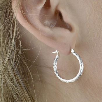 Textured Sterling Silver Hoop Earrings, 3 of 5