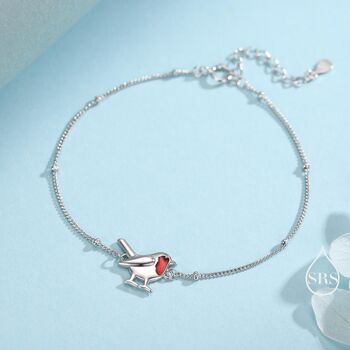 Sterling Silver Delicate Robin Bird Bracelet, 2 of 11