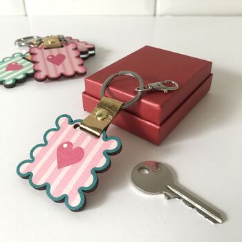 Personalised Pink And Teal Wavy Keychain And Bag Charm, 2 of 4
