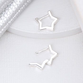Sterling Silver Star Huggie Earrings, 2 of 7