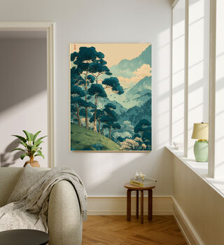 Japanese Green Forest Mountain Art Print, 2 of 4