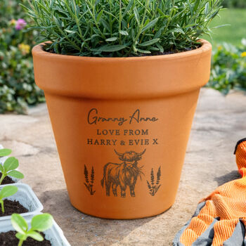 Personalised Highland Cow Terracotta Plant Pot, 5 of 6