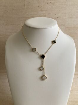 Double Sided Clover Long Necklace White Black, 6 of 10