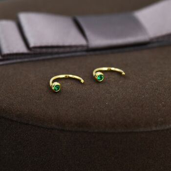 2mm Emerald Green Cz Huggie Hoop Earrings, 4 of 11