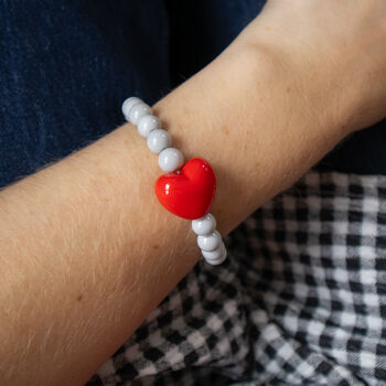 Pastel Grey Bead And Red Heart Bracelet, 2 of 4