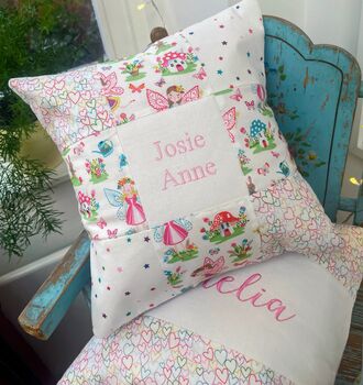 Patchwork Fairy Name Cushion, 4 of 7