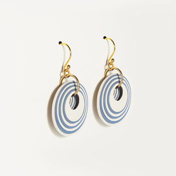 Cream And Blue Stripey Circular Earrings, 4 of 6
