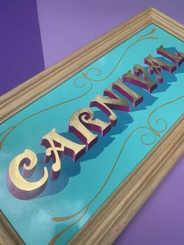 'Carnival' Gold Leaf Typography Wall Art Sign, 7 of 11