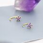 Amethyst Purple Flower Cz Huggie Hoop Earrings, thumbnail 4 of 12