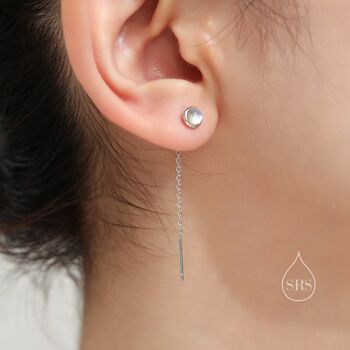 Sterling Silver Genuine Black Onyx Dot Threader Earrings, 6 of 10