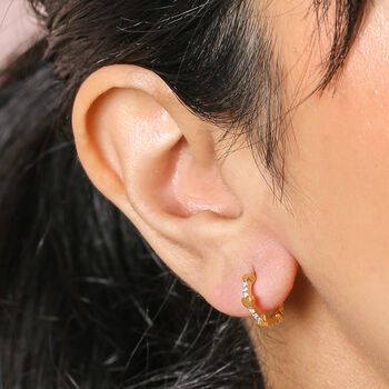 Tiny Heart And Crystal Huggie Hoop Earrings, 2 of 8