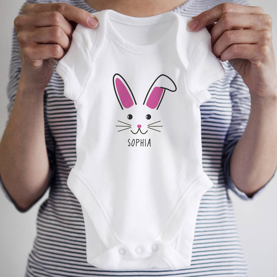 personalised cute bunny face onesie by sarah hurley