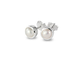 Birthstone Stud Earrings June Pearls, 2 of 3