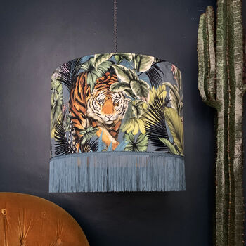Big Cat Flint Lampshades With Gold Lining And Fringing, 2 of 10