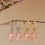 Natural Rose Quartz Lily Twisted Huggie Hoop Earrings, thumbnail 7 of 10