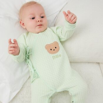 Personalised Green Quilted Teddy Bear Boucle Romper, 7 of 7