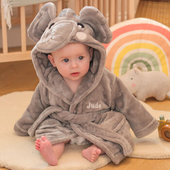Personalised Elephant Dressing Gown Gift For Baby, 5 of 10