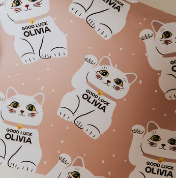 Personalised Good Luck Lucky Cat Wrapping Paper, 2 of 3