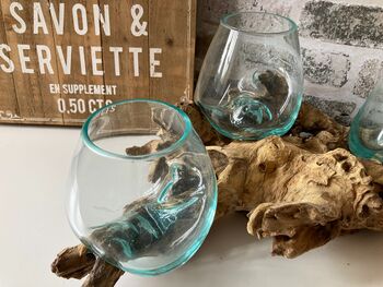 Triple Molten Glass Bowl On Teak Root, 5 of 10