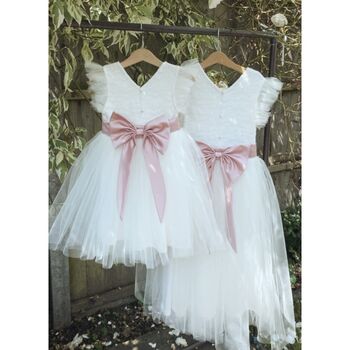 Lace Frill Sleeve Tulle Flower Girl Dress, 3 of 7