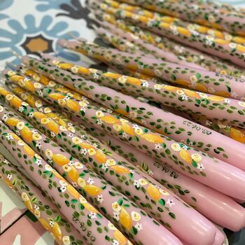 Pink Lemon And White Rose Taper Candles, 2 of 5