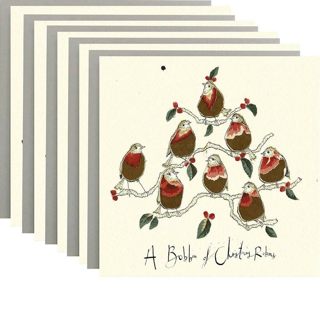 A Bobbin Of Christmas Robins Christmas Card Pack Of Six, 1 of 5