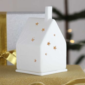 Porcelain Tea Light House With Trees And Stars, 2 of 4