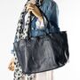 Navy Blue Large Leather Soft Tote Handbag, thumbnail 2 of 9