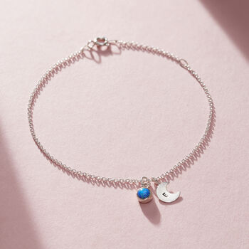 Birthstone And Initial Moon Charm Bracelet, 3 of 8