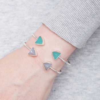 Silver Plated Bangle With Triangle Chalcedony Stone, 2 of 5