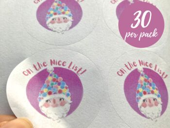 Pink Santa 'On The Nice List' Stickers, 2 of 5