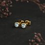 Gold Plated Sterling Silver March Aquamarine Birthstone Stud Earrings, thumbnail 4 of 5