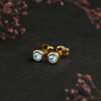 Gold Plated Sterling Silver March Aquamarine Birthstone Stud Earrings, 4 of 5