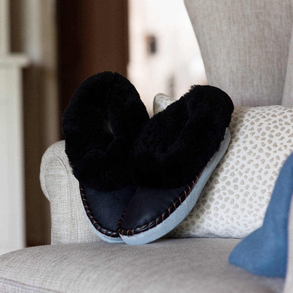 black sheepskin slippers