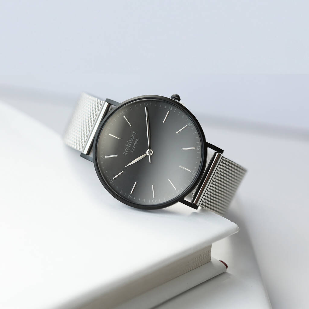 Men's Minimalist Watch With Silver Mesh Strap, 1 of 5