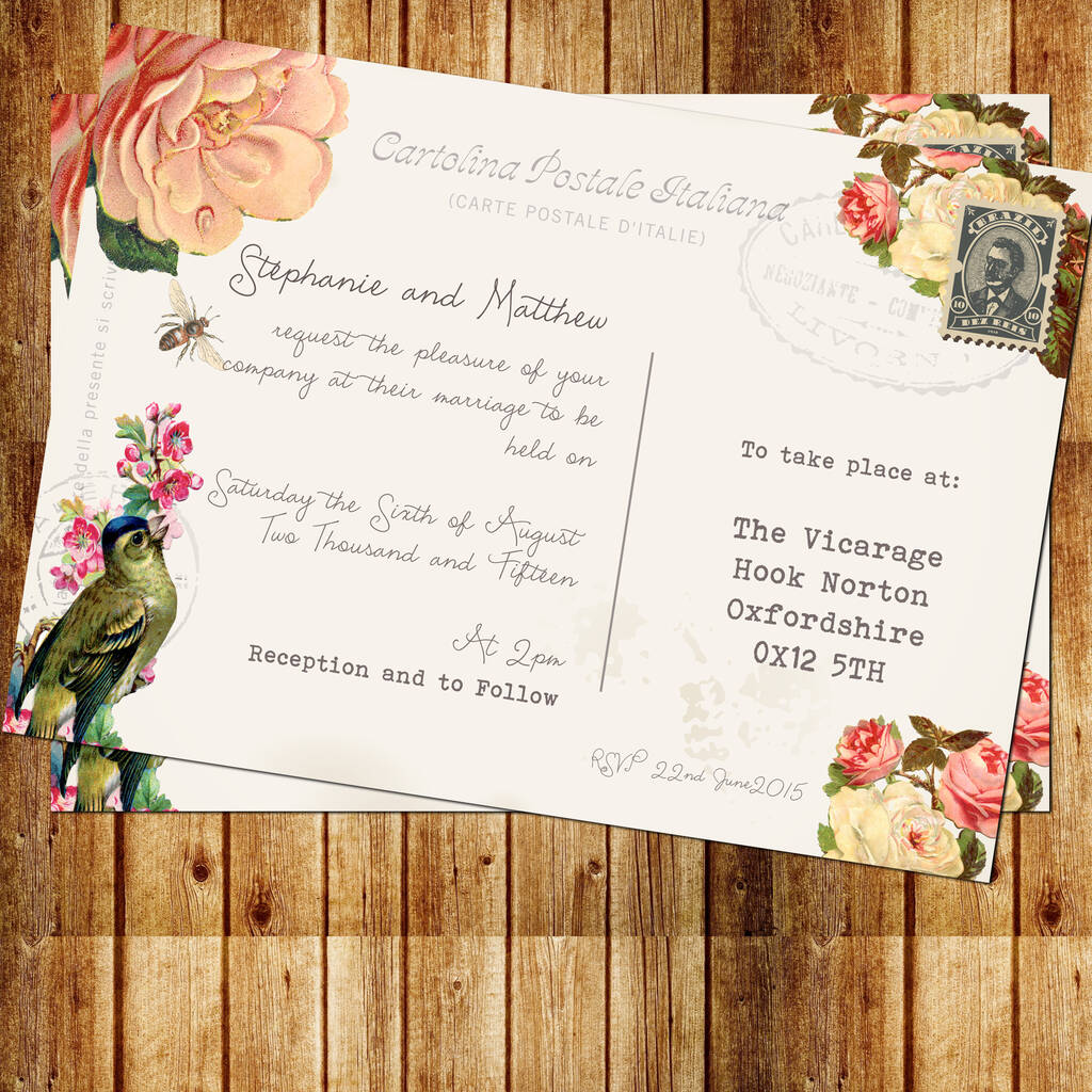 Vintage Postcard Style Wedding Invitation Set By Hello
