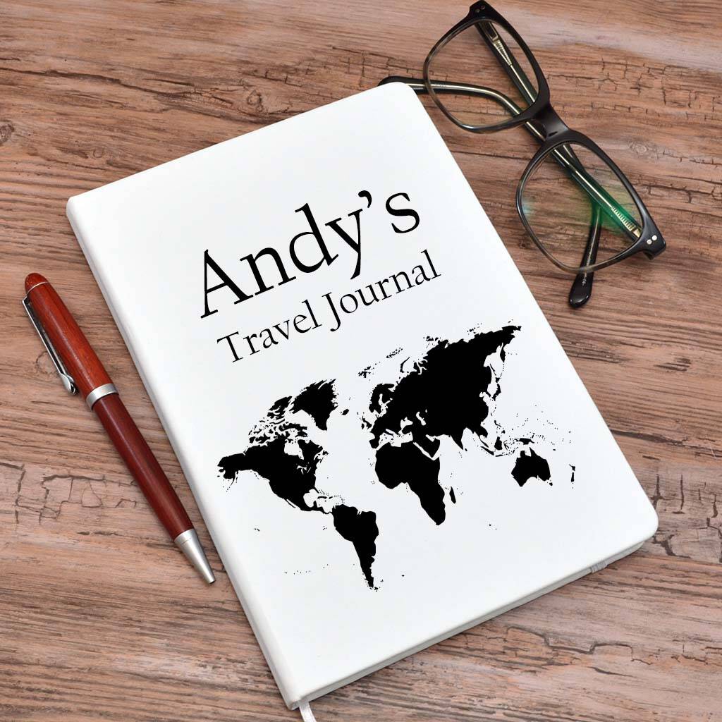 Personalised Black And White Travel Journal A5 Notebook, 1 of 6