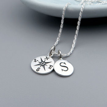 Compass And Initial Sterling Silver Necklace, 2 of 7