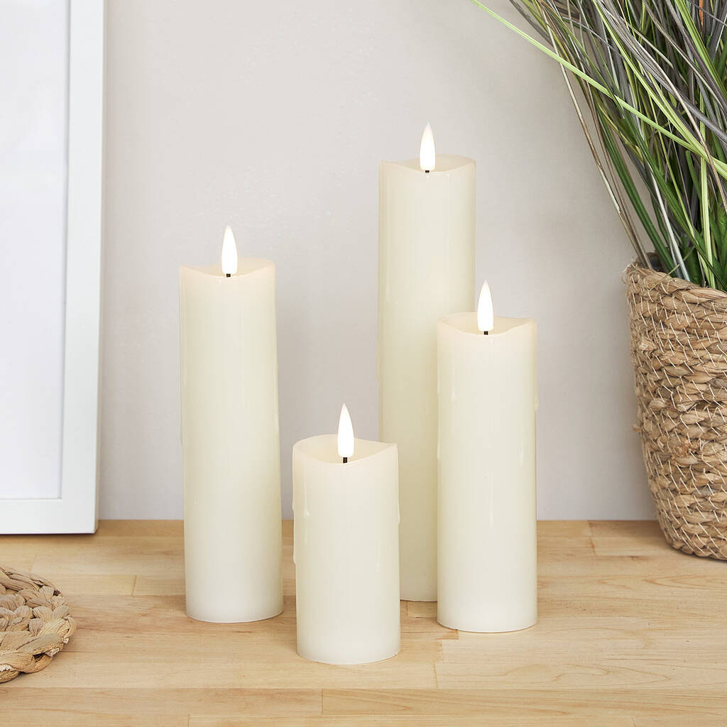 Four Dripping Wax LED Slim Pillar Candles By Lights4fun ...